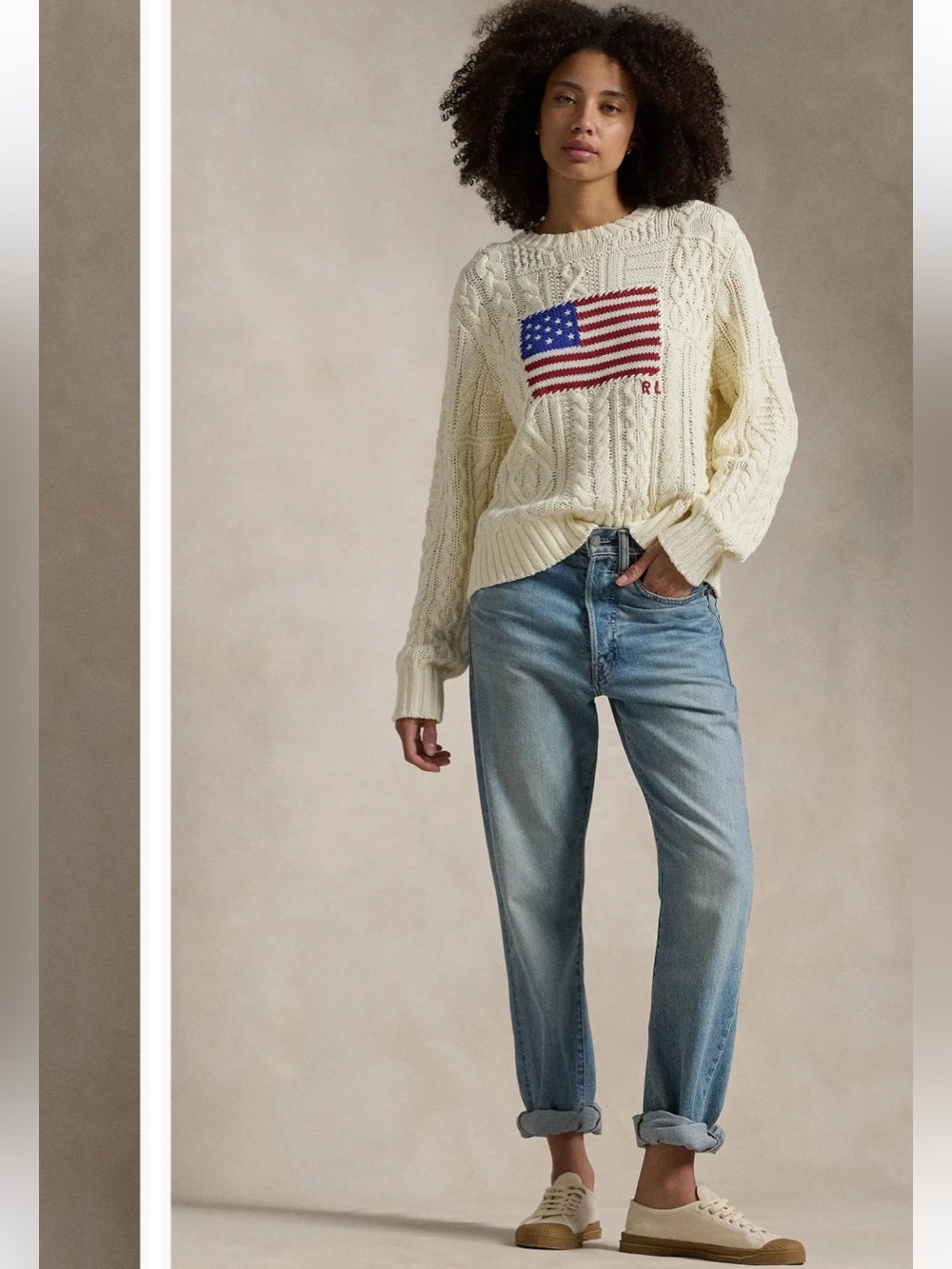 Polo by Ralph Lauren Aran Stitch American Flag Intarsia Crewneck Sweater M NWT - Picture 2 of 12